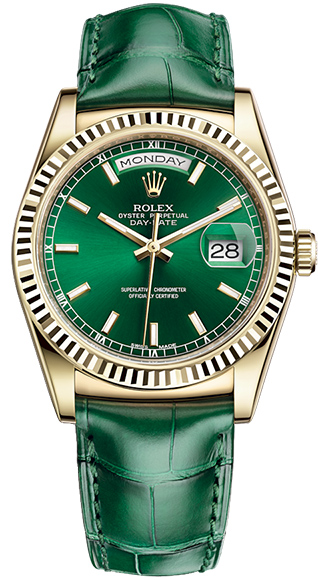 Швейцарские часы Rolex Day-Date 36mm Yellow Gold 118138 Green #1