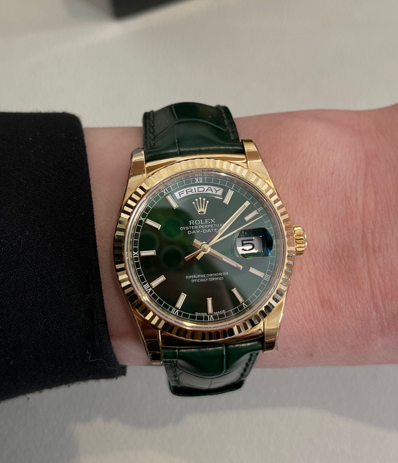 Швейцарские часы Rolex Day-Date 36mm Yellow Gold 118138 Green #2