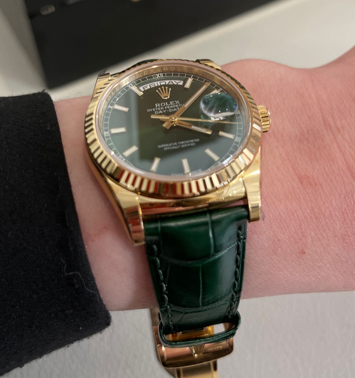 Швейцарские часы Rolex Day-Date 36mm Yellow Gold 118138 Green #5