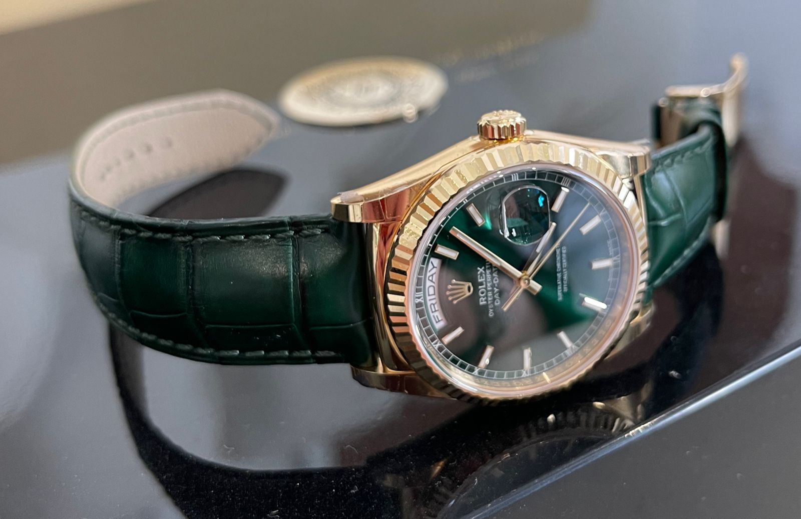 Швейцарские часы Rolex Day-Date 36mm Yellow Gold 118138 Green #4